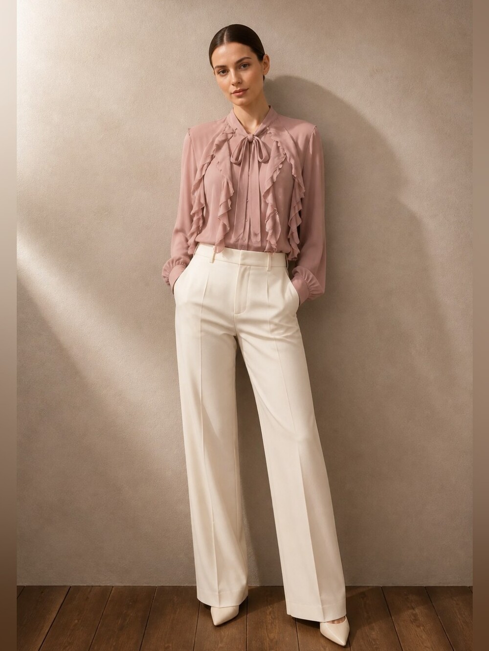 Haver & Blair Ruffled Tie-Neck Blouse - Dusty Rose Size M